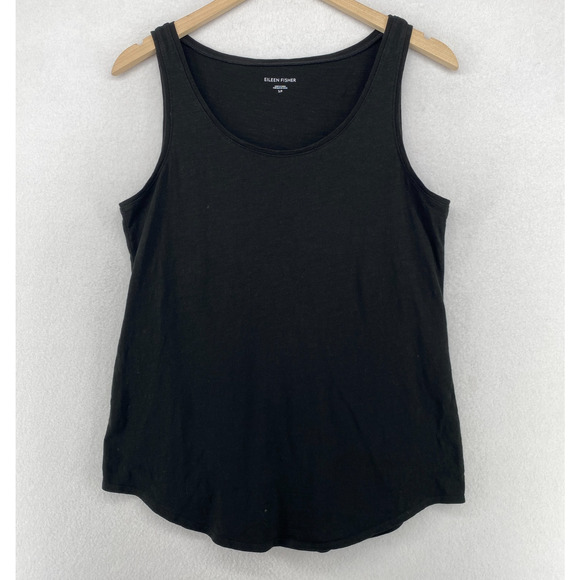 EILEEN FISHER Tank Top S Organic Cotton Slub Jersey Tunic Scoop Neck Shell Black - Picture 1 of 11